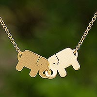 Gold plated pendant necklace, 'Elephant Friendship' - Gold Plated Pendant Necklace