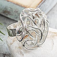 Sterling silver cocktail ring, 'Roots of the Earth' - Taxco Sterling Silver Cocktail Ring from Mexico