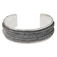Sterling silver cuff bracelet, 'River Currents' - Thai Style Sterling Silver Cuff Bracelet