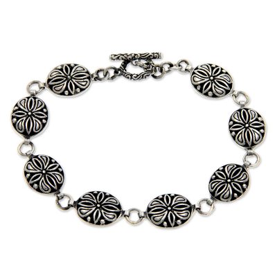 Sterling silver link bracelet, Floral Connection