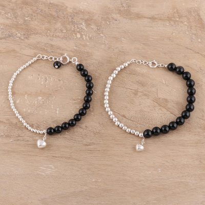 Onyx and sterling silver beaded bracelets, Midnight Sojourn (pair)