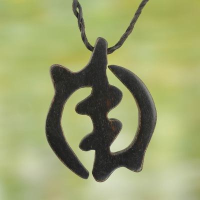 Ebony and leather pendant necklace, God-Fearing Faith (large)