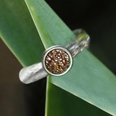 Brazilian drusy agate ring, Samba Bronze