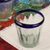 Juice glasses, 'Short Cobalt Groove' (set of 5) - Hand Blown Juice Glasses Set of 5 Blue Rim Mexico thumbail
