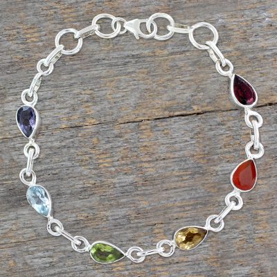 Multi-gemstone link bracelet, Rainbow Charm