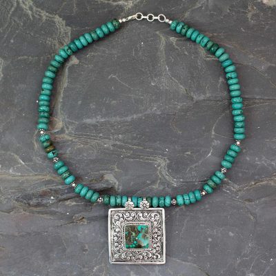 Sterling silver and calcite beaded pendant necklace, Dynamic Tradition
