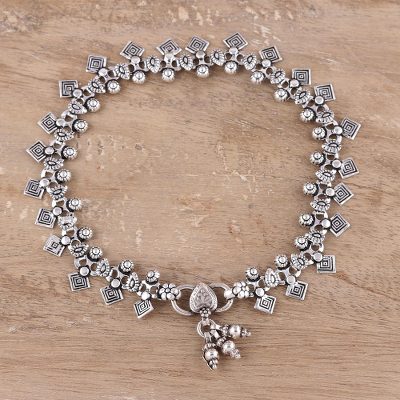 Sterling silver anklet, 'Joyous Dance' - Traditional Indian Anklet Jewelry in Sterling Silver