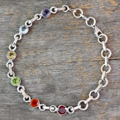 Multi-gemstone link bracelet, Cheerful Rainbow
