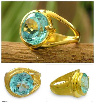 Gold vermeil blue topaz ring, India Blue