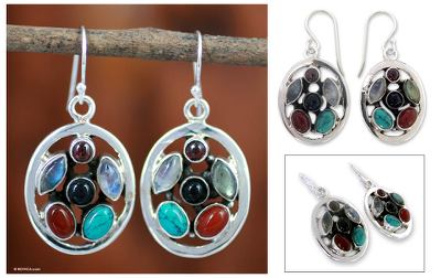 Garnet and moonstone dangle earrings, Bouquet