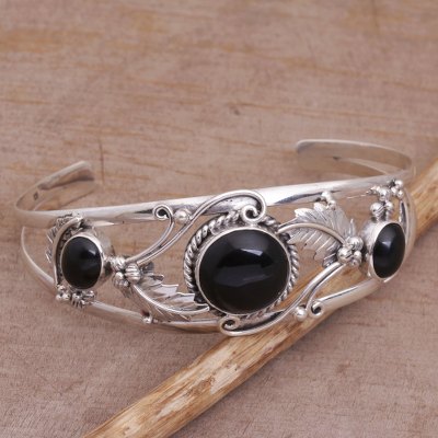 Onyx cuff bracelet, Night Leaves