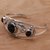 Onyx cuff bracelet, 'Night Leaves' - Onyx and Sterling Silver Leafy Cuff Bracelet from Bali (image 2b) thumbail