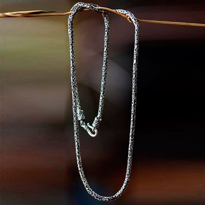 Sterling silver long chain necklace, Borobudur Collection II (30 inch)