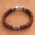 Men's leather braided wristband bracelet, 'Temple Waterfall' - Men's Brown Leather Braided Double Wristband Bracelet (image 2c) thumbail