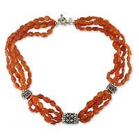 Carnelian beaded necklace, 'Orange Twist' - Carnelian beaded necklace