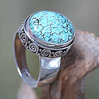 Turquoise cocktail ring, 'Heavenly' - Handcrafted Balinese Silver Natural Turquoise Ring