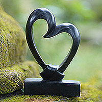 Wood sculpture, 'Bonds of the Heart' - Romantic Wood Sculpture from Indonesia