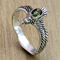 Men's peridot ring, 'Peace Messenger' - Men's Hand Crafted Peridot and Sterling Silver Ring