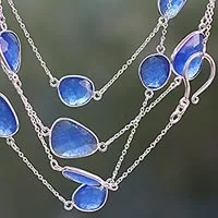 Quartz station necklace, 'Blue Regal' - Hand Crafted Sterling Silver Station Necklace