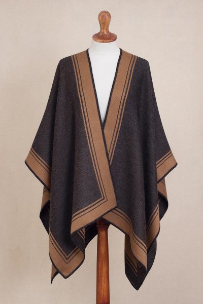 Reversible alpaca blend ruana, Delightful Fantasy in Espresso
