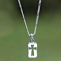 Men's sterling silver cross necklace, 'Believer' - Unique Men's Sterling Silver Cross Necklace