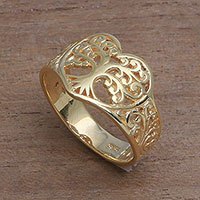 Gold plated sterling silver band ring, 'Lovely Trees' - Tree-Themed Gold Plated Sterling Silver Band Ring from Bali