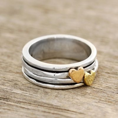 Sterling silver spinner ring, Traveling Hearts