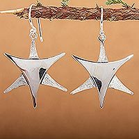 Silver dangle earrings, 'Stars Over Taxco' - Handcrafted Star Fine Silver Dangle Earrings