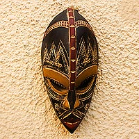Nigerian wood mask, 'Shawa' - Handcrafted Nigerian Wood Mask