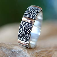 Gold accent band ring, 'Sands of Time' - Gold Accent Silver Band Ring