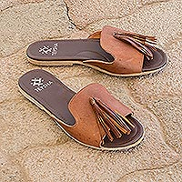 Leather sandals, 'Russet Cruiser' - Handmade Leather Sandals with Tassels in Russet