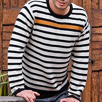 Suéter de hombre 100% alpaca - Suéter de lana de alpaca con detalles dorados para hombre