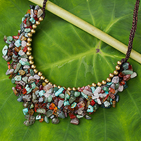 Beaded gemstone necklace, 'Festive Party' - Multicolor Gemstone Chip Necklace with Brass Accents