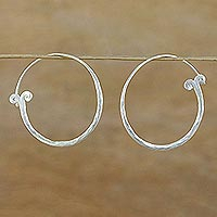 Silver hoop earrings, 'Meteor Curls' - Handcrafted Karen Silver Hoop Earrings from Thailand