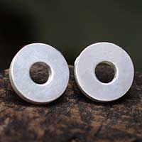 Silver button earrings, 'Starting Point' - Silver 950 Button Earrings