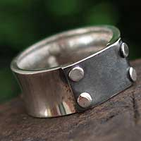 Silver band ring, 'Modern Times' - Artisan Crafted Modern Fine Silver Band Ring