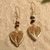 Gold plated garnet dangle earrings, 'Passionate Devotion' - Handcrafted Gold Plated Filigree Heart Earrings thumbail