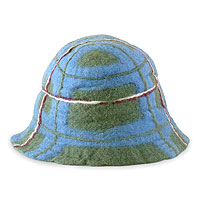 Wool hat, 'Funky Blue Plaid' - Wool hat
