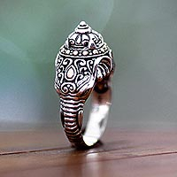 Men's sterling silver ring, 'Elephant Warrior' - Men's sterling silver ring