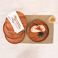 Wood plates, 'Natural Discs' (set of 4) - 4 Natural Wood Round 10" Plates Hand Crafted in Thailand