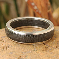 Men's wood ring, 'Moon Hero' - Men's Wood Band Ring