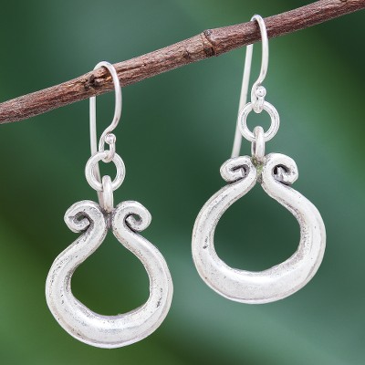 Silver dangle earrings, Organic Ring