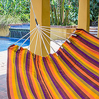 Handwoven hammock, 'Guatemalan Sunset' (double) - Handwoven Guatemalan Bright Striped Multicolor Hammock