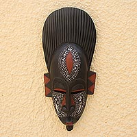Ghanaian wood mask, 'In Silence' - Handcrafted African Wood Mask