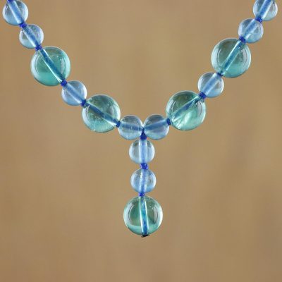 Fluorite Y necklace, 'Blue Champagne' - Fluorite Y necklace