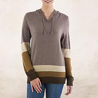 Hoodie sweater, 'Brown Imagination' - Brown Striped Hoodie Sweater from Peru