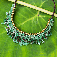 Aventurine beaded necklace, 'Garden Party' - Beaded Cord Necklace with Green Aventurine and Brass