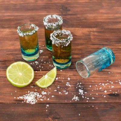 Recycled glass shot glasses, Glistening Sea (set of 4)