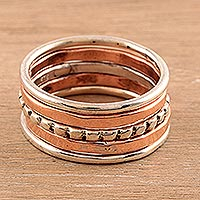 Sterling silver and copper band rings, 'Elegant Five' (set of 5) - Sterling Silver and Copper Band Rings from India (Set of 5)