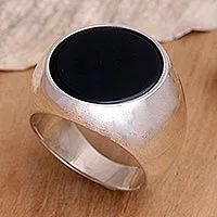 Men's onyx solitaire ring, 'Mystique' - Men's Sterling Silver and Onyx Ring